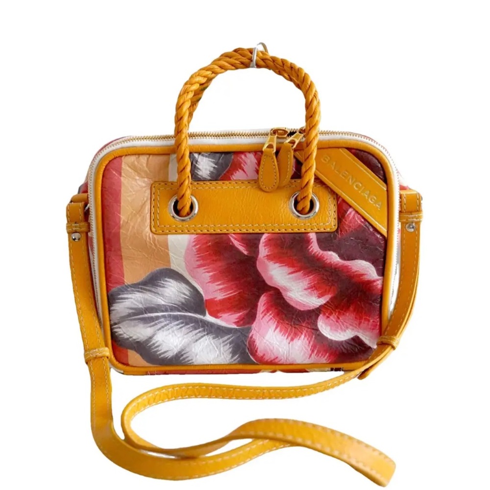 NWT Balenciaga blanket square small floral crossbody and top handle leather bag